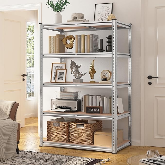 REIBII 2020LBS Garage Shelving Heavy Duty Metal Shelving 5 Tier Storage Shelves, Garage Shelves for Warehouse Basement, Easy Assembly, 72" H x 35.55" W x 16" D, Galvanized, 2 Pack