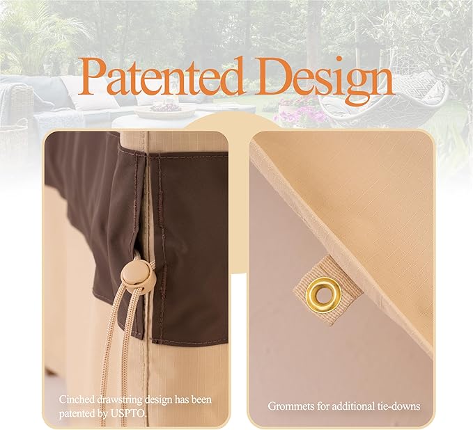 WJ-X3 Large Beige & Coffee Patio Furniture Cover, 108W x 84D x 31H Inches - Waterproof, UV & Wind-Resistant, Anti-Fade - Perfect for Outdoor Table & Chair Sets