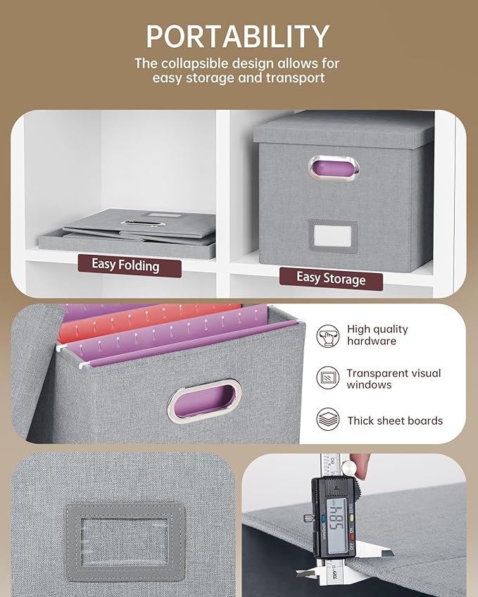 2 Pack File Storage Organizer, Filing Box, Portable File Box with Lid, Fit for Letter/Legal File Folder Storage, Document Organizer, Gray
