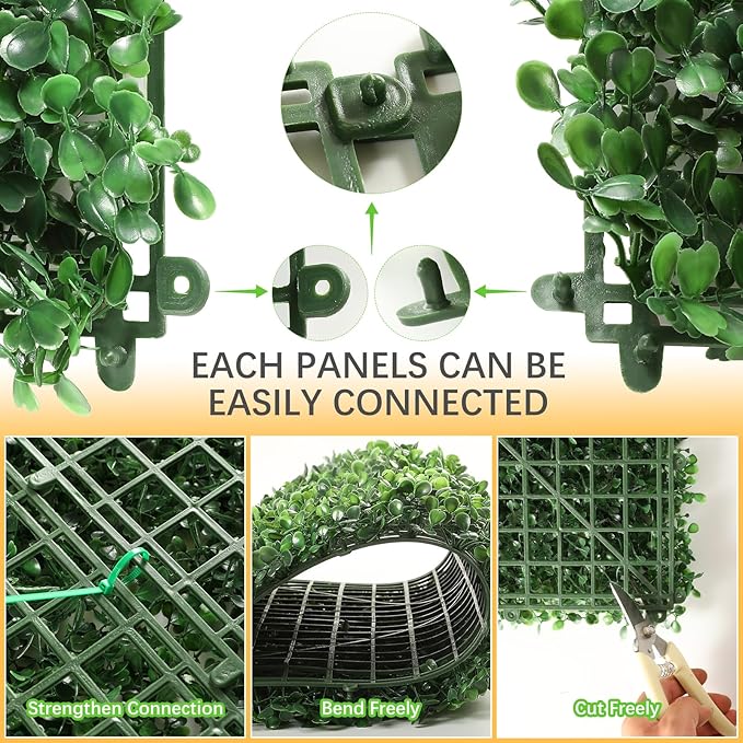 Luyue 6PCS 20”×20” Boxwood Panels, Artificial Grass Wall Panels Fake Greenery