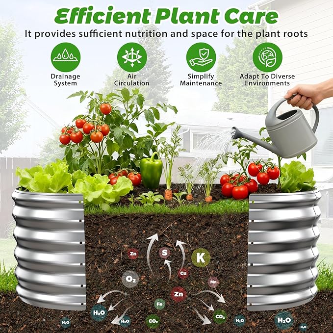 YSEJOMP 17" Tall Outdoor Garden Raised Garden Bed Kits, 4ft X 2ft Oval,0.8MM Thick Metal Raised Planter Bed/Ground Planter Box for Variety of Flowers,Herbs,Vegetables (Silver, 48X24X16.5 Inches)