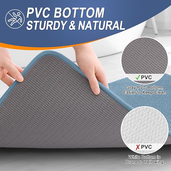 OLANLY Thick Memory Foam Bath Mat Rug 30x18, Extra Soft Absorbent Bathroom Rug, Quick Dry Bath Mats, Non-Slip, Machine Washable Carpet for Bathroom, Tub and Shower, Home Decor Accessories, Airy Blue