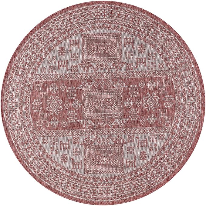 Keen Home Design Terrace Outdoor Round Rug - 5ft Round Washable Indoor/Outdoor Rug for Patio, Kitchen, Balcony, Beach, Garden, Deck and Porch, Size: 5'3" Round