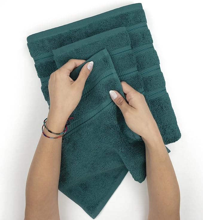 American Soft Linen Premium 3 Piece Towel Set, 1 Bath Towel 1 Hand Towel 1 Washcloth, 600 GSM 100% Cotton Turkish Towels for Bathroom, Teal Towel Set