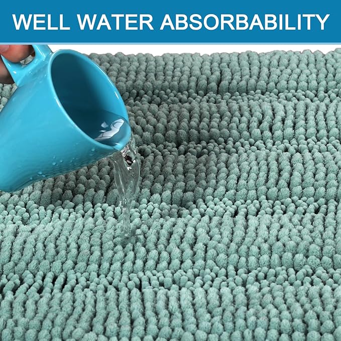 H.VERSAILTEX 2 Piece Bathroom Set - Super Absorbent Chenille Striped Bath Mats - Non Skid, Machine Washable - Eggshell Blue, 24 x 36 Plus 20 x 32 Inches