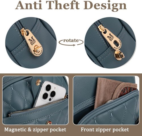Montana West Anti-Theft Backpack Purse Set - 3 Pcs Small Quilted Design for Women