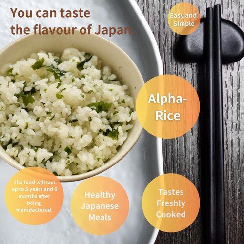 GOHAN JAPAN Wakame Seaweed Dried Alpha Rice (100% Japan-based) for Camping Mountain Climbing Emergencies 100g/3.5oz (A filling 260g/9.2oz meal) per 1-pack by Onisi Foods (3-packs, 300, Gram)