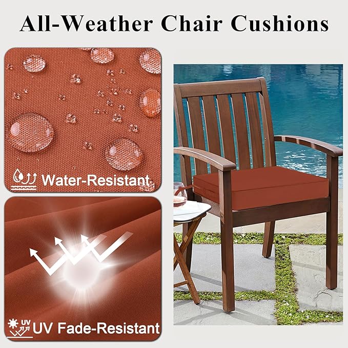 Outdoor Chair Cushions 24x24x4 Inch, Waterproof Spice Patio Furniture Cushions Set of 2 with Ties & Handle, 3 Year Color Fastness Square Replacement Seat Cushions for Sofa, Couch