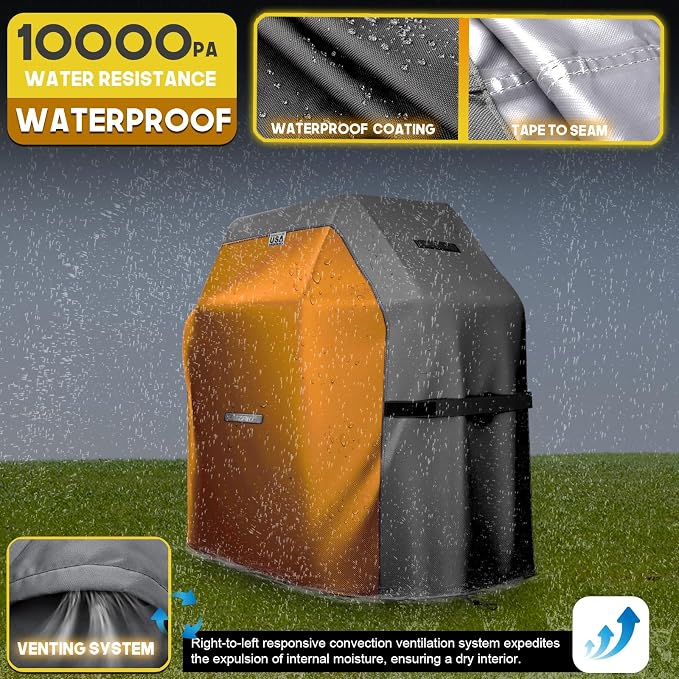 LIBZAKI Grill Cover 420D Waterproof, Weather Resistant, Rip-Proof, Anti-UV, Fade Resistant,Gas Grill Cover for Weber,Char Broil,Nexgrill Grills, etc.58 inches-Gray/Orange