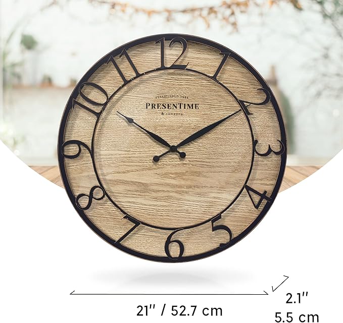 Presentime & Co 21" Farmhouse Series Wall Clock, Cottage Style, Vintage Design