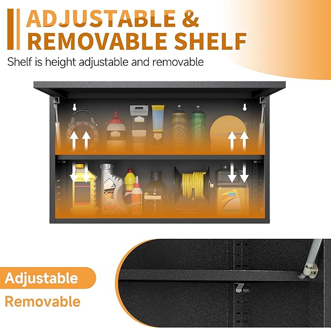 Metal Garage Wall Cabinet with Up-Flip Door, Upper Storage Cabinets with