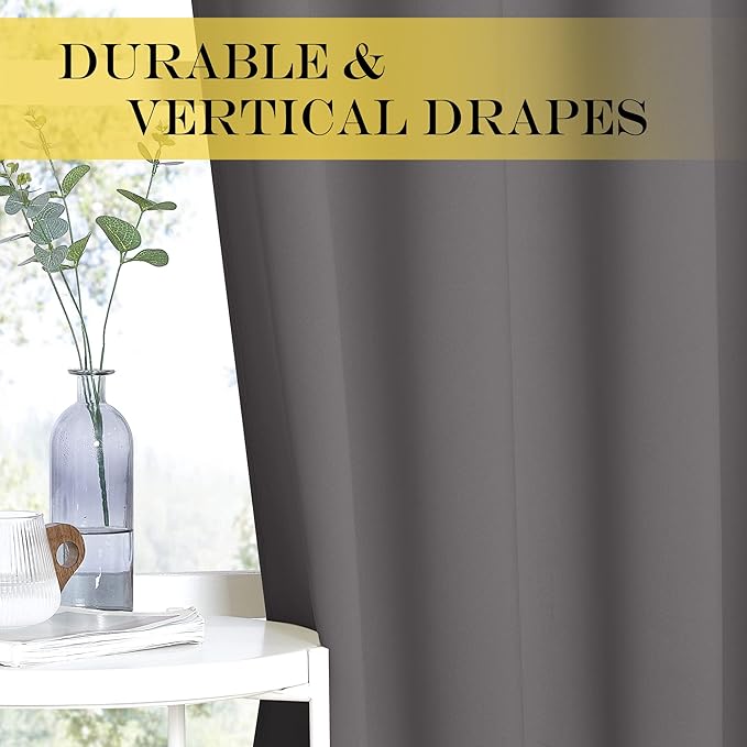 NICETOWN Blackout Grey Curtain 72 inch Length, Grommet Room Darkening Thermal