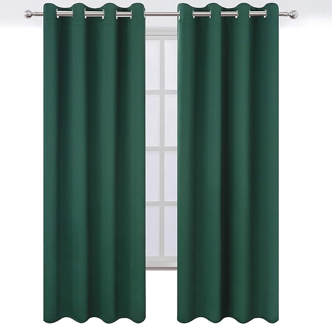 LEMOMO Dark Green Thermal Blackout Curtains/52 x 95 Inch/Set of 2 Panels Room