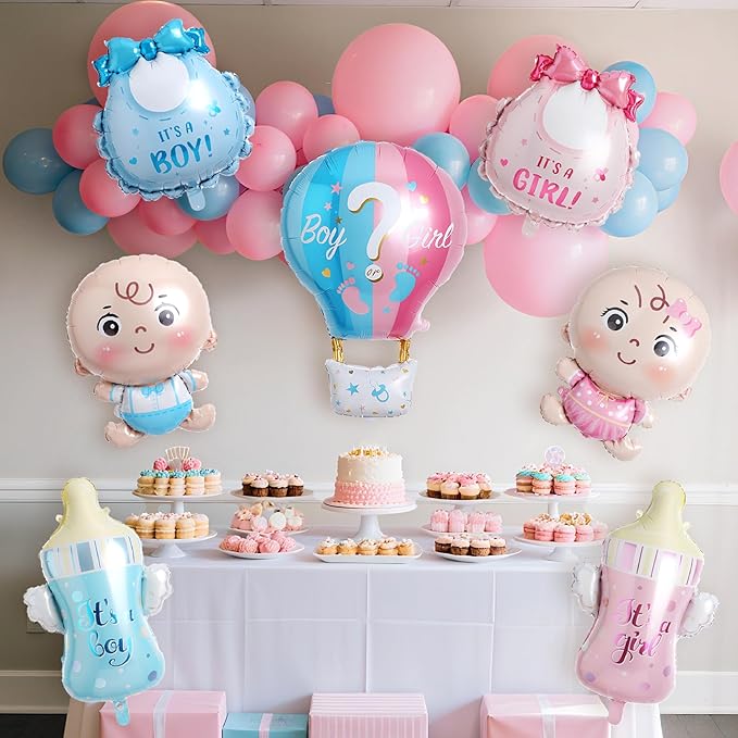 Gender Reveal Decorations, Baby Boy or Girl Gender Reveal Balloon Set Includes Pink and Blue Foil Balloons for Baby Shower Decorations Baby Party Supplies 7 Pcs