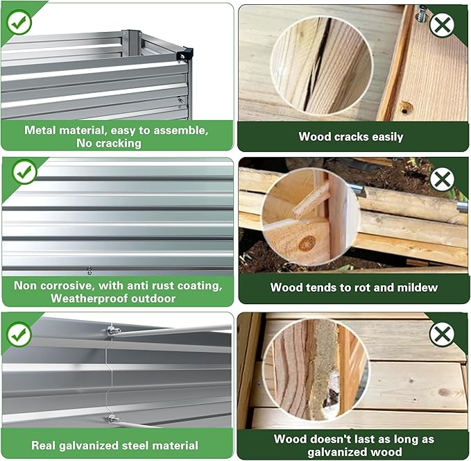 4×3×1FT(2PCS) Galvanized Raised Garden Bed Kit Metal Planter Boxes,Large Raised Garden Bed for Planting Vegetables,Flowers,Herbs -Silver
