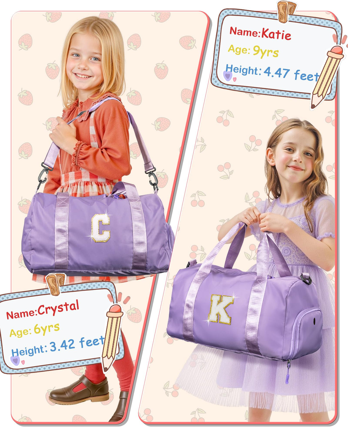 Vogewood Gymnastics Bag for Girls for Kids-Girl Gym Bag with Shoe Compartment, Kid Personalized Weekender Overnight Bags, Initial Travel Tote with Makeup Pouch, Valentines Day Gift (Letter P)