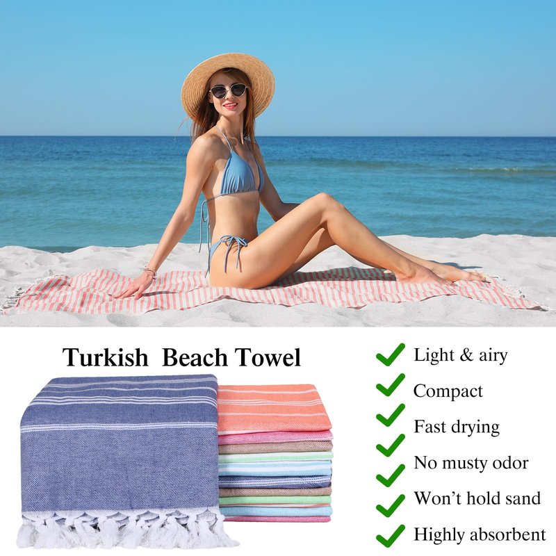 Moukeren 12 Pcs Turkish Beach Towels, Oversized Cotton Bath Towels Lightweight Quick Dry 35 x 71 Inches Turkish Blanket Towel for Beach Bathroom Pool Gym Yoga, 6 Colors