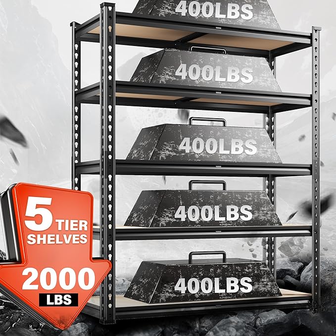 REIBII 72" H Garage Shelving 5 Tier Garage Storage Shelves 2000LBS Metal Storage Shelves Heavy Duty Shelving Storage Shelving Unit for Warehouse Pantry Basement Craft 72''*35.5''*11.8'' 2 Pack