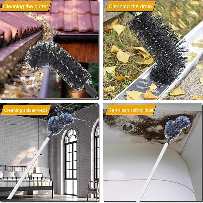 Outdoor Patio Rain Gutters Clean Kit with PET Brushes & Non-slip Handle for Debris Removal, 5.5ft 6.5feet 7.5foot Long Gutter Cleaning Tool From the Ground(6.5ft)