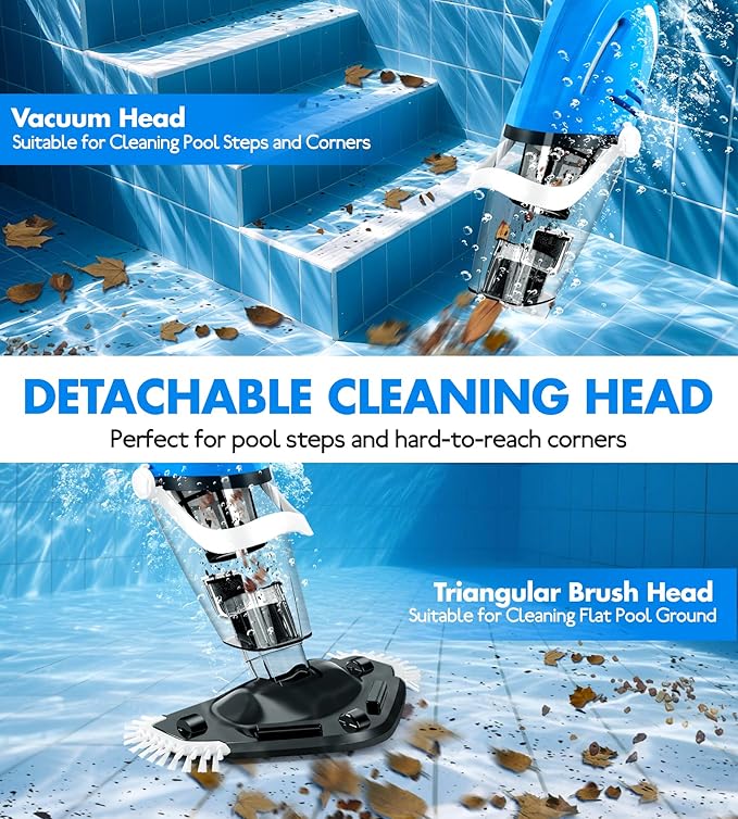 Cordless Pool Vacuum for Above Ground Pool, Magnetic Charging Handheld Pool Vacuum Cleaner, Anti-backflow Design Spa Vacuum for Hot Tub with Telescopic Pole | 18.5GPM Suction, 80-Min Runtime