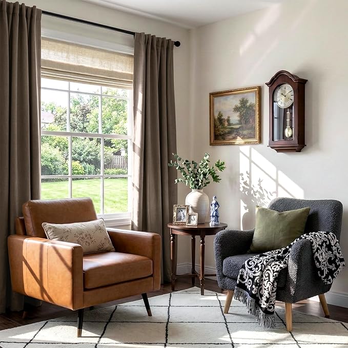100% Blackout Shield Dark Brown Linen Blackout Curtains