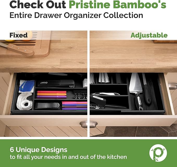 5-Slot Drawer Organizer - Kitchen and Utensil Organizer - Cutlery Tray - Flatware and Silverware Holder - Gray