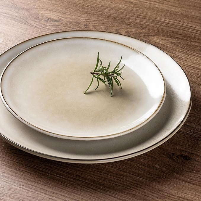 AmorArc Stoneware Dinnerware Sets for 8, 24 Pieces Handpainted Ceramic Plates and Bowls Set, Scratch Resistant Dishes Set, Dishwasher & Microwave Safe, Cappuccino