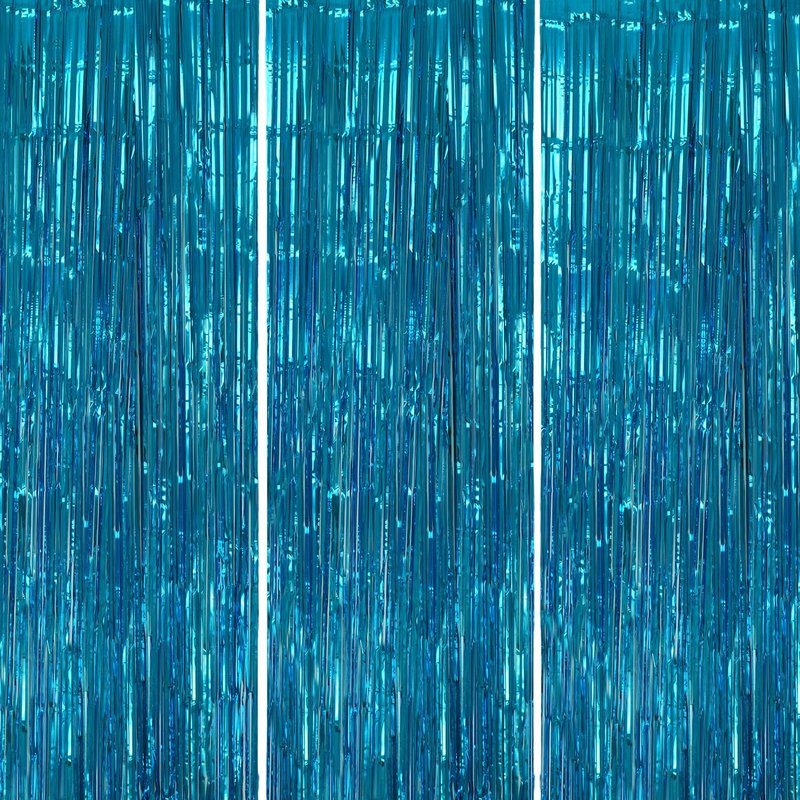 DECOCKRAT 3 Pack Foil Fringe Backdrop - Blue Shiny Tinsel Curtains for Party Decoration/Photo Booth Props - 3.3x8.2 FT Metallic Foil Backdrop for Birthday, Wedding, Graduation, Christmas.