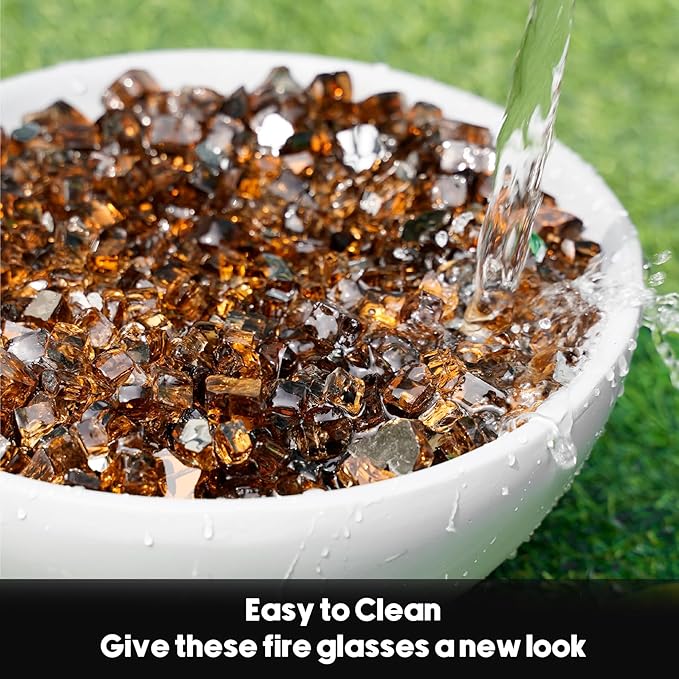 Skyflame 15-Pounds Fire Glass, 1/2-Inch High Luster Copper Reflective Fire Glass for Gas Fireplace, Fire Pit and Landscaping