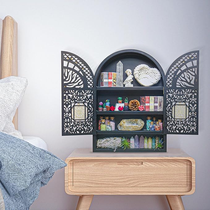 Large Crystal Display Shelf for Wall, Crescent Moon Phase Shelf Wall Decor