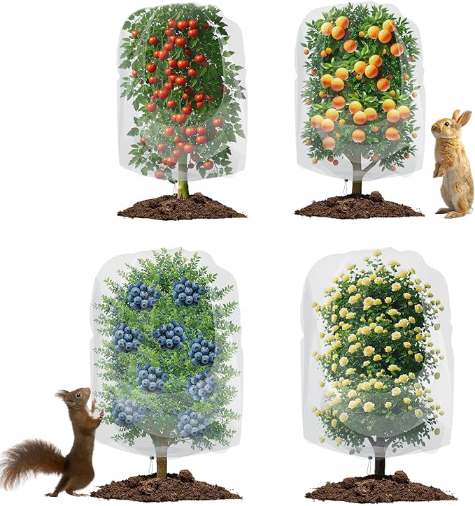 4 Pack Garden Netting for Blueberry Bushes 2 Sizes with Drawstring Garden Mesh Nets Insect Netting Plant Row Covers Protection Bags for Fruit Trees Shrubs Vegetables Flowers Herbs