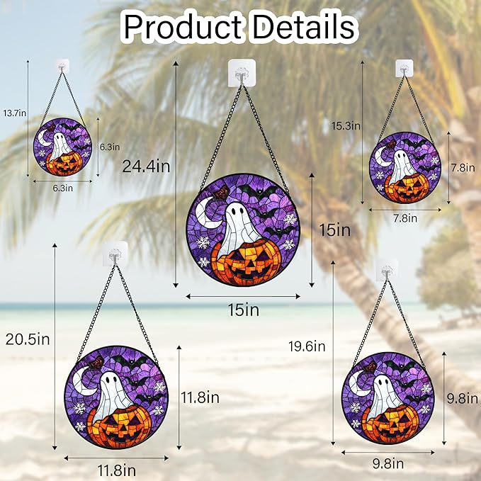 Stained Glass Window Hanging Halloween Horror Pumpkin 11.8" - Suncatcher Door Garden Sunroom Gothic Style Ghost Bat Sun Catcher Birthday for Friend Mom Men Woman Nana