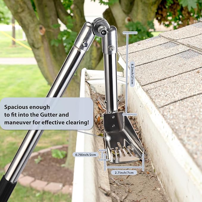 Gutter Cleaning Tools, 6.4FT Gutter Cleaner with Pole & Gutter Brush, Gutter Cleaning Tools from The Ground for Removing Leaves and Debris from roof gutters