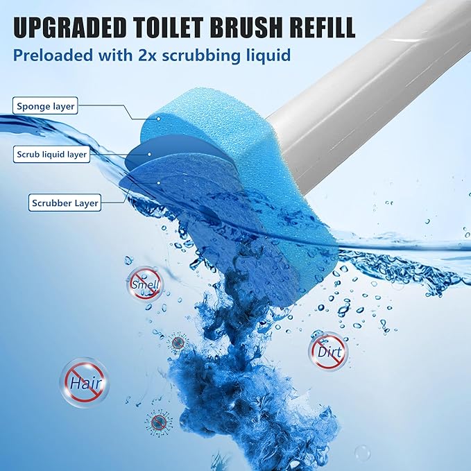 Disposable Toilet Brush with 112 Refills, Toilet Bowl Wand and Holder, White Toilet Cleaning Brush, Toilet Bowl Wand Kit Wall-mounted, Toilet Brush Refill for Efficient and Deep Scrub Toilet.