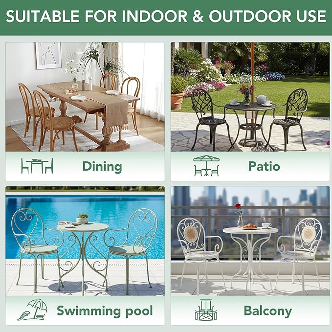 Summsun Outdoor Bistro Chair Cushions Set of 4, 15" D x 3" H Round Chair Cushions Waterproof and Fade Resistant Chair Cushion Pads with Non-Slip Ties and Removable Covers for Garden, Dark Grey