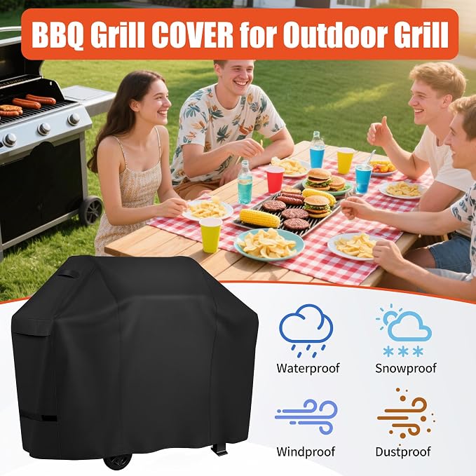 iCOVER Grill Cover 55 inch, BBQ Grill Cover for Outdoor Grill, 600D Heavy Duty Waterproof BBQ Cover, Anti-UV and Rip-Proof Barbecue Cover, Gas Grill Cover for Weber, Char-Broil, Nexgrill, etc