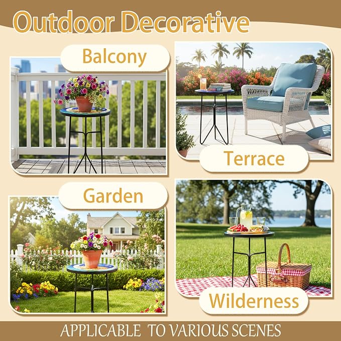 12 Inch Folding Outdoor Side Tea Table,Moon Kitten Small Accent Tables, Plant Tables Indoor,Garden or Living Room Decor Afternoon Tea Dinner Table, Simple Assembly Cast Iron Plant Stand