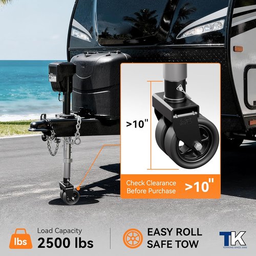 Dual 6" Trailer Jack by [Brand Name] - 2,500lbs Capacity with Upgraded Spoked Wheels & Reinforced Bracket | Black