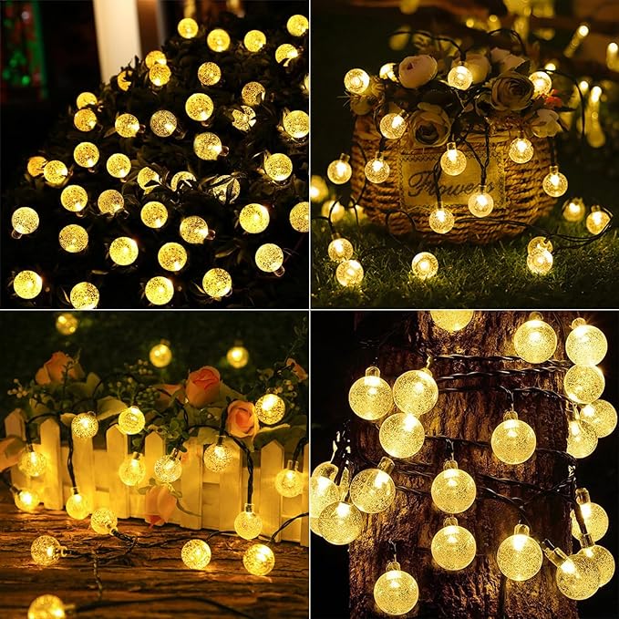 Jedavai Solar String Lights Outdoor 2 Pack 200 Led 80FT Warm White Crystal Globe Lights with 8 Lighting Modes, Waterproof Solar Powered Patio for Garden Yard Porch Wedding Party Decoration