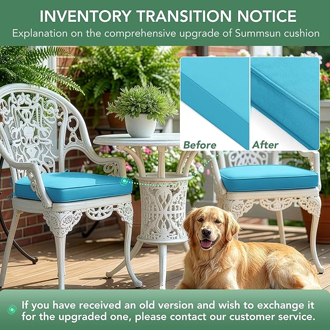 Outdoor Chair Cushions Set of 2: Waterproof & Fade Resistant Patio Furniture Cushions - 19 x 19 x 2 Inch Non Slip Round Corner Seat Cushion Pads with Removable Cover for Garden Yard Lawn, Teal