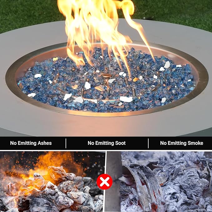 Skyflame Fire Pit Glass Rocks, 15 Pound Pacific Blue Reflective Fire Glass for Outdoor Indoor Fire Bowl Fireplace, 1/2-Inch