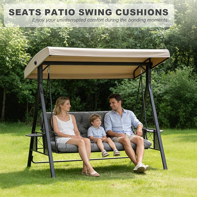 Porch Swing Cushions,Outdoor Cushions 3 Seater Replacement with Backrest, Waterproof Thickened Bench Cushion with Ties for Porch, Patio,Outdoor, Backyard and Garden (Light Gray 47 * 40 in)