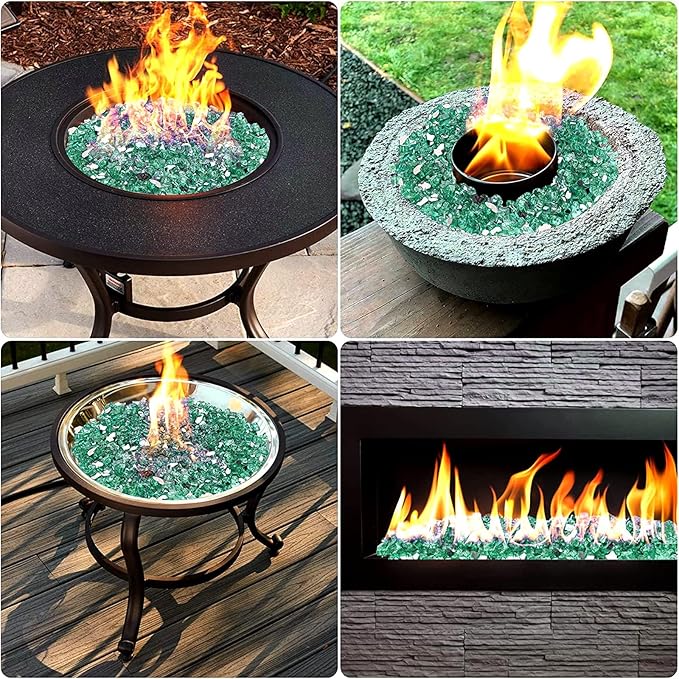 Mr. Fireglass 10 Pounds Fire Glass - 1/2 Inch High Luster Reflective Tempered Glass Rocks for Fireplace Fire Pit Table and Landscaping, Light Green