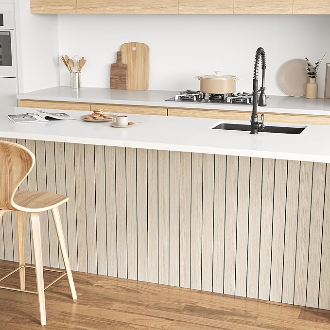 VEELIKE Coastal Oak Wood Wall Panels Peel and Stick Light Oak Wood Slat Wall