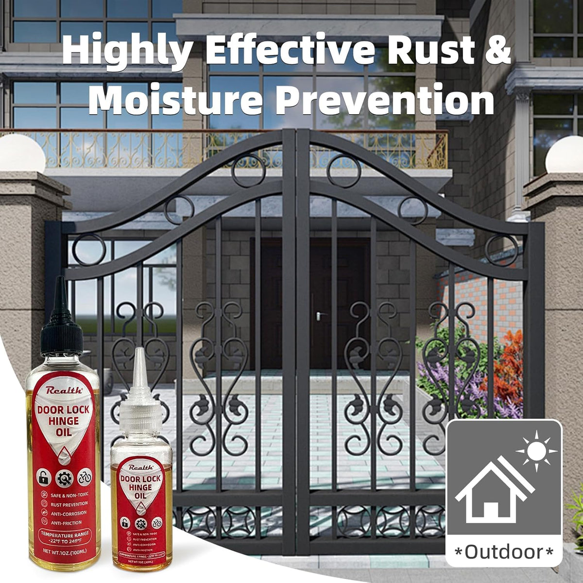 Realth Door Hinge Lubricant -Garage Door Lubricant Oil Great for Squeaky Hinges, Locks, Chains, Keyholes & More - Long-Lasting, Non-Toxic, Rust-Resistant with Precision Oiler Needle (30ml)