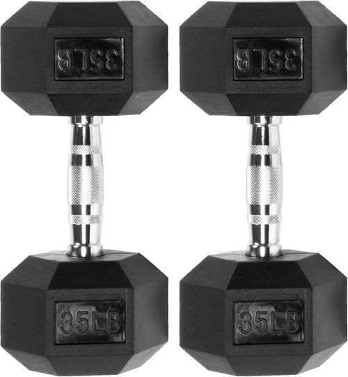 Fitvids Hex Dumbbells - Rubber Encased 35LB Pair for Ultimate Strength Training | Black