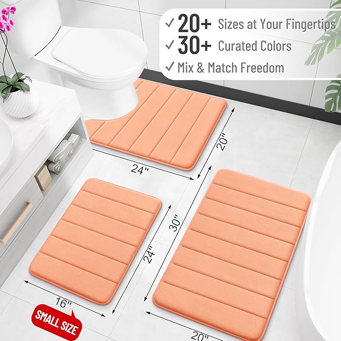 OLANLY Memory Foam Bath Mat 70x46, Super Soft Absorbent Bathroom Rugs, Quick Dry, Machine Washable Shower Floor Rugs, Bathmat Carpet, Bathroom Home Decor Accessories, Peach