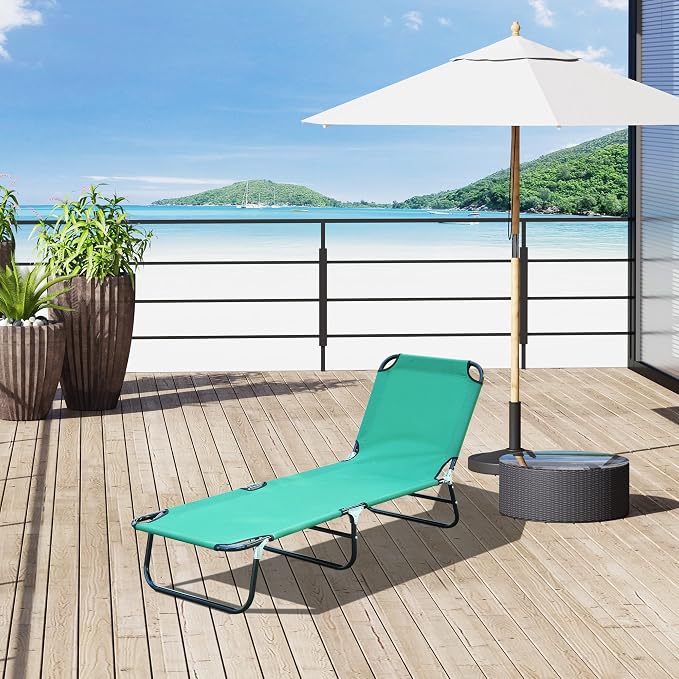 Outsunny Folding Chaise Lounge Pool Chairs, Outdoor Sun Tanning Chairs with 5-Level Reclining Back, Steel Frame for Beach, Yard, Patio, Green