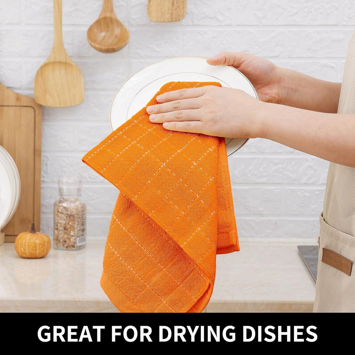 Homaxy 100% Cotton Terry Kitchen Dish Cloths, Ultra Soft and Absorbent Dish Towels for Kitchen, Perfect for Drying and Washing Dishes, 6 Pack, 12 x 12 Inches, Orange