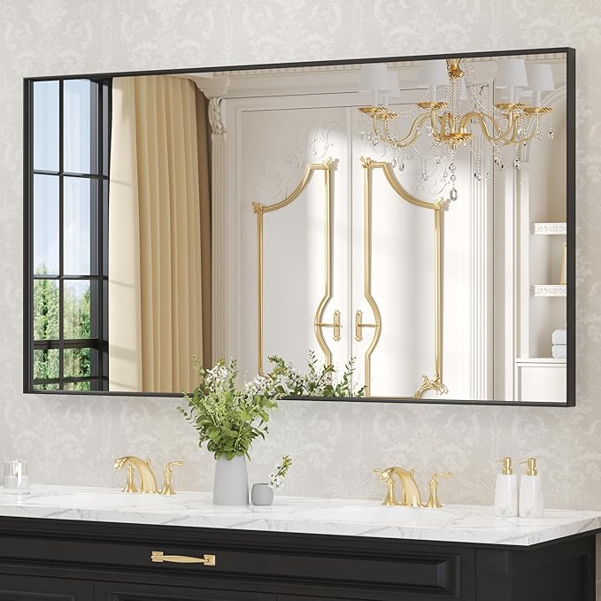 LOAAO Black Bathroom Mirror 55"X36"